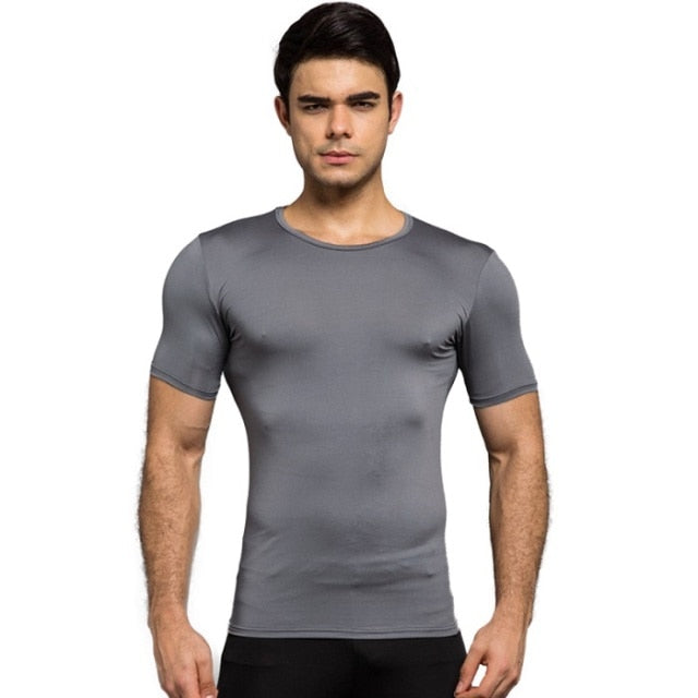 T-Shirt ajusté à manches courtes gris pour crossfit, calisthenics ou fitness
