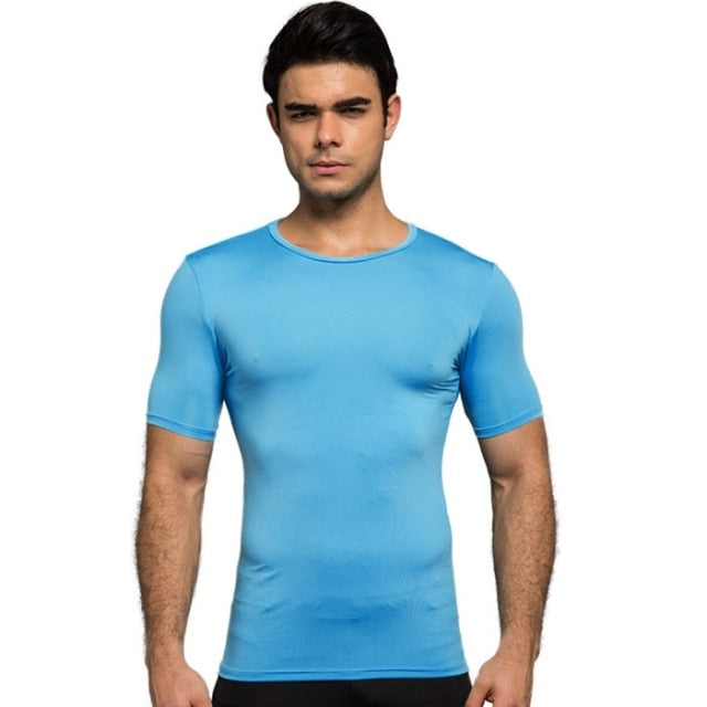 T-Shirt ajusté à manches courtes bleu pour crossfit, calisthenics ou fitness