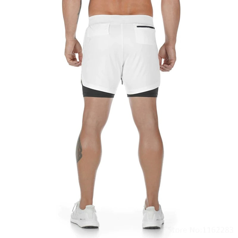 Short court 2 en 1 blanc et noir pour crossfit, calisthenics ou fitness