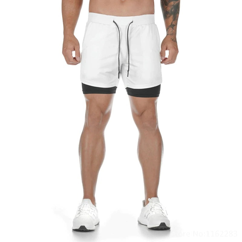 Short court 2 en 1 blanc et noir pour crossfit, calisthenics ou fitness